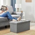 Bancheta cu spatiu pentru depozitare Songmics, 76 x 38 x 38 cm, pliabila, imitatie in/MDF, gri deschis