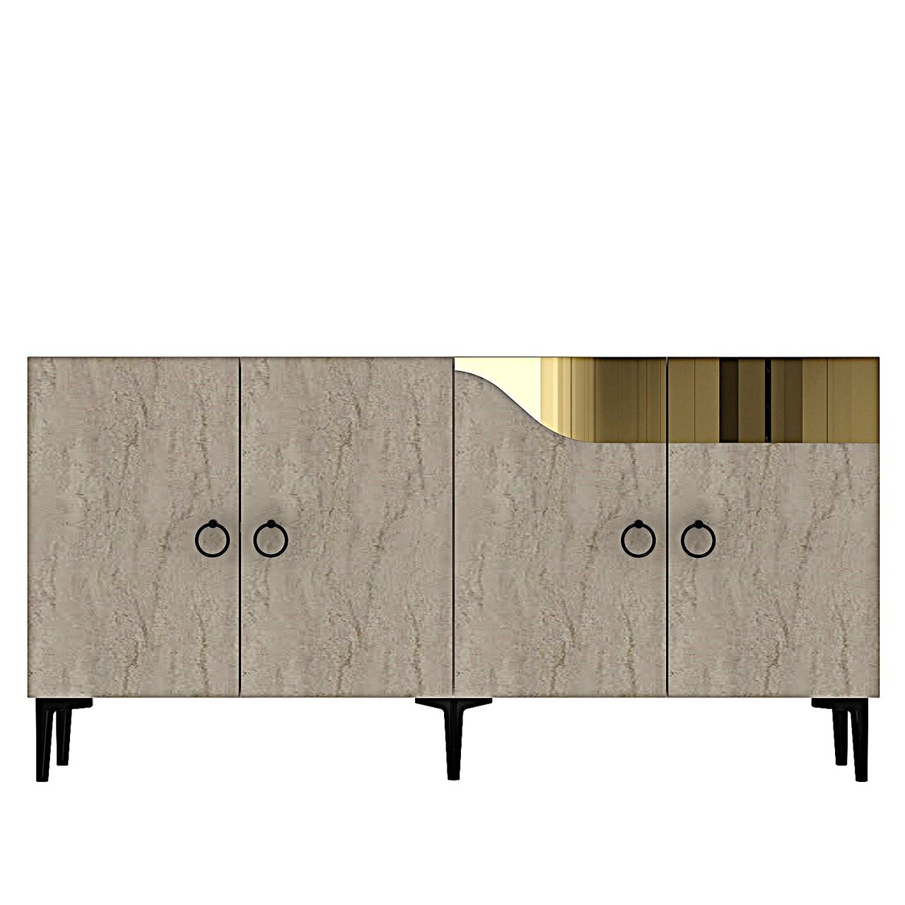 Consola, Hanah Home, Gama 150, 150x75x32 cm, PAL , White / Travertine / Gold - view 3