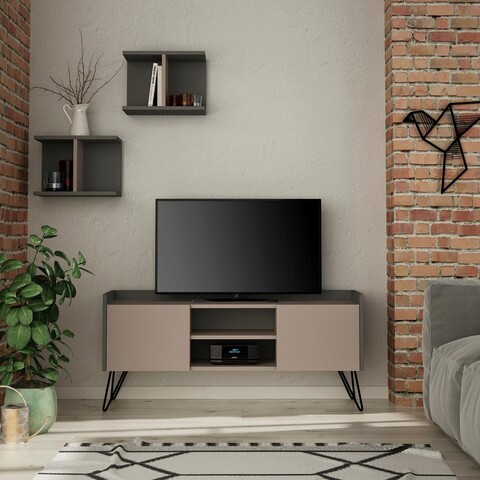Comoda tv, homitis, klappe tv stand, mocha deschis / antracit