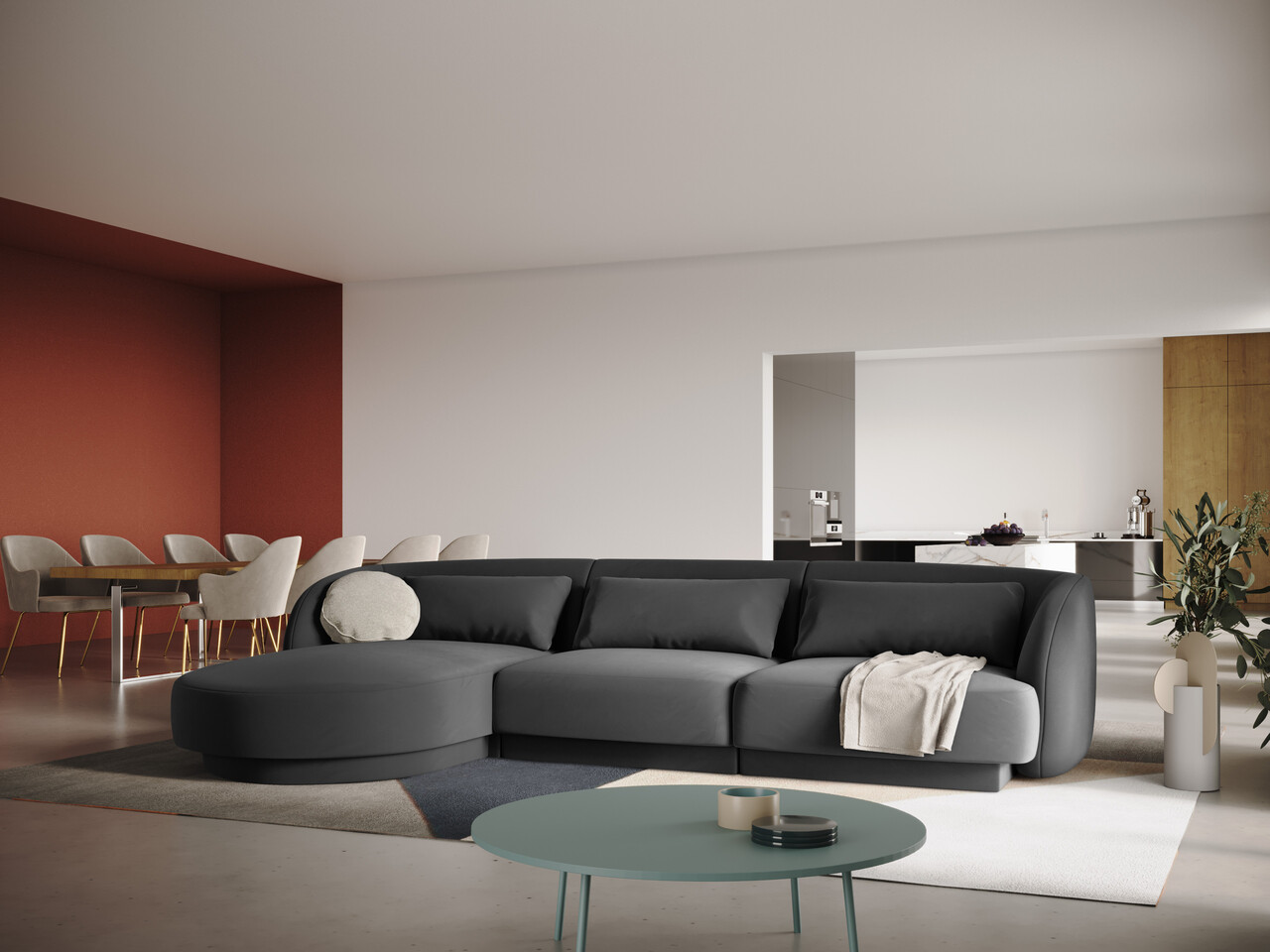 Coltar stanga 4 locuri, Tulum, Cosmopolitan Design, 255x156x70 cm, catifea, gri