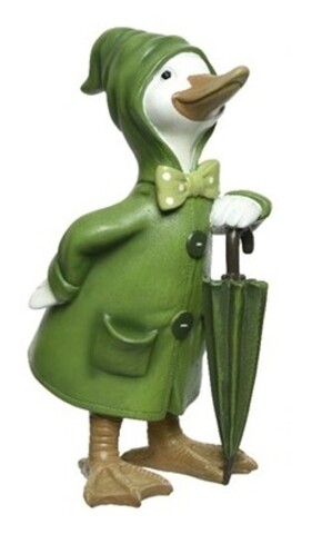 Decoratiune Duck with umbrella, Decoris, 13x15x25 cm, verde