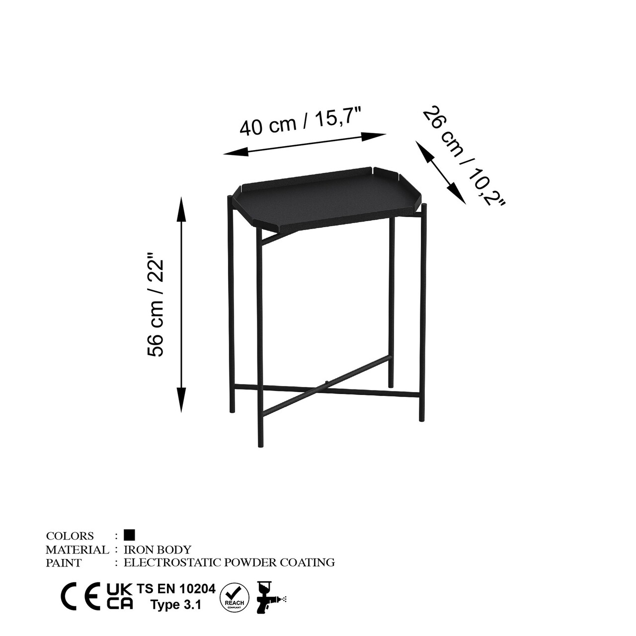Masuta de cafea, Cerritos, Shb-009, 26x56x40 cm, Metal, Negru