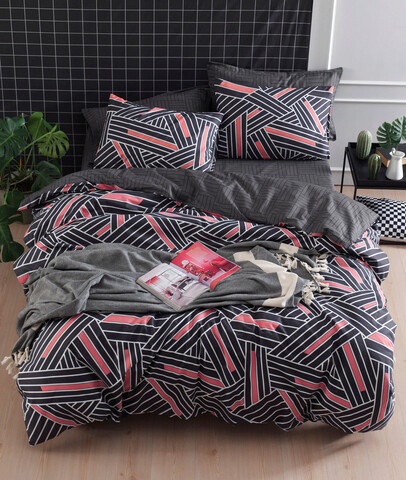 Lenjerie de pat dubla 3 piese, magnolia - anthracite, enlora home, bumbac ranforce