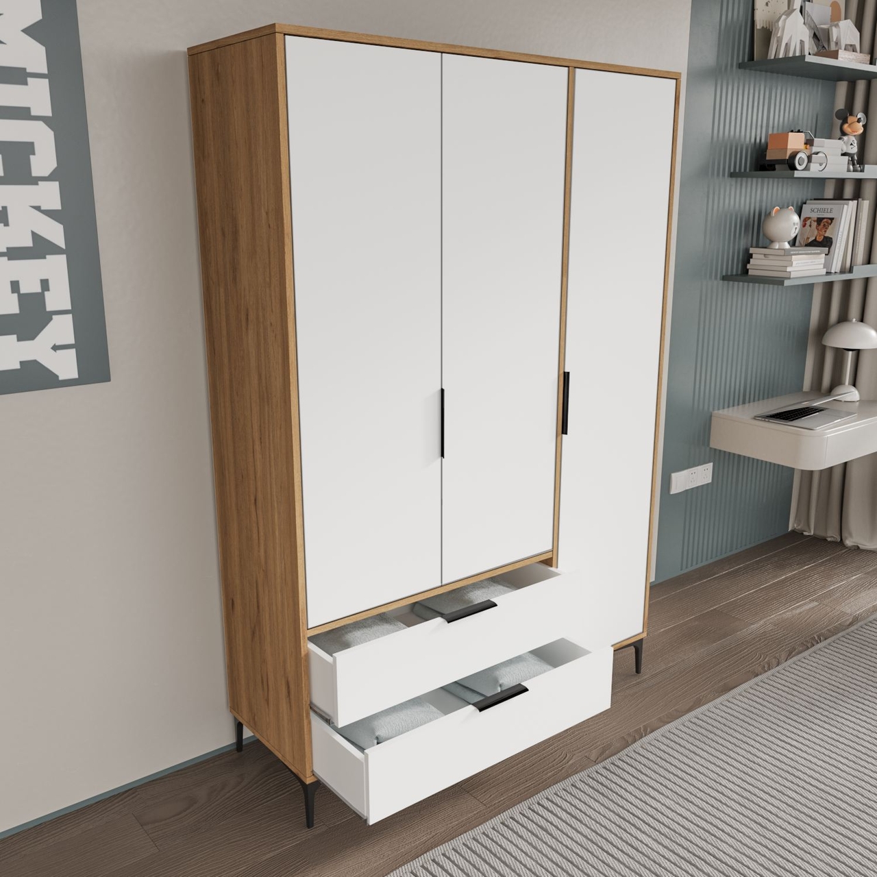Dulap pentru haine, Hanah Home, Aden Drawers 120, 120x192x45 cm, Stejar / Alb - view 3