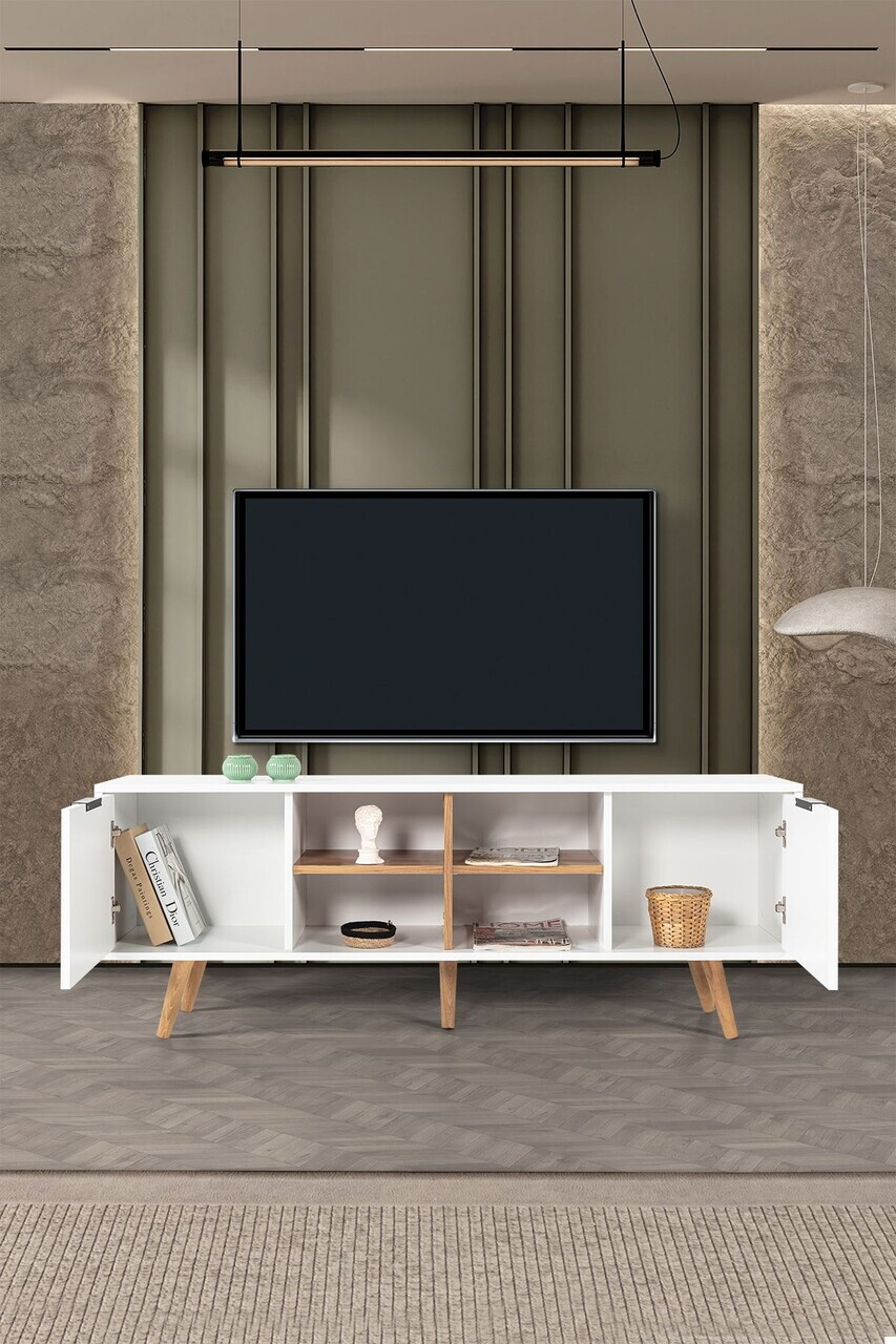 Comoda TV, Hanah Home, Sina 3618, 160x59x35 cm, PAL, Alb/Maro — imaginea 2
