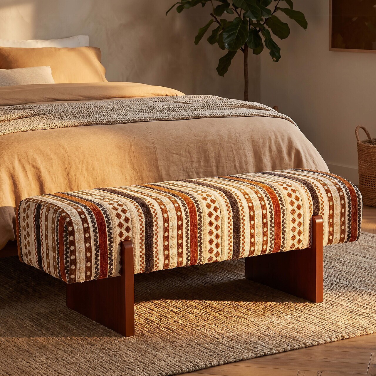 Bancheta, Mauro Ferretti, Ethnic, 120x45x43 cm, poliester/lemn masiv, multicolor