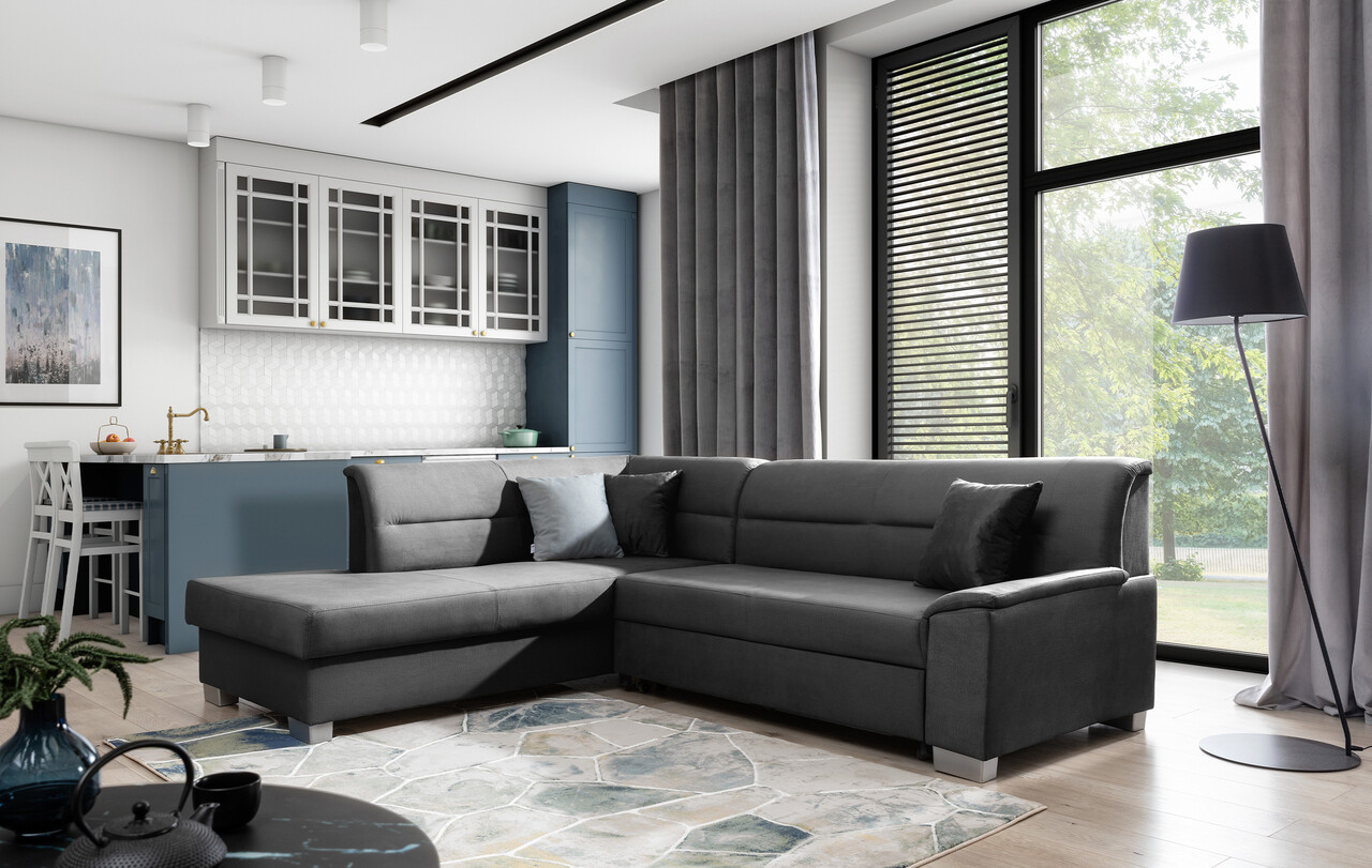 Coltar extensibil stanga 4 locuri ELTAP, BR56, Bergen, 247x214x83 cm, lemn/poliester, gri inchis - 1 | YEO