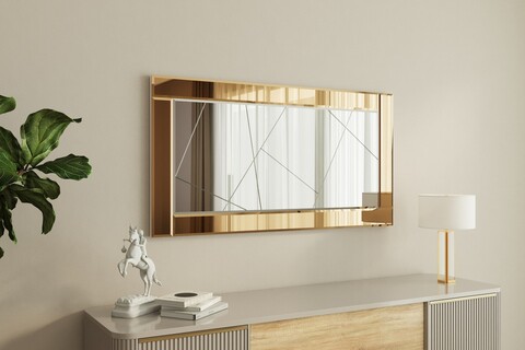 Oglinda decorativa, Siam, Pierre, 60x120x2.2 cm, MDF , Bronz / Alb