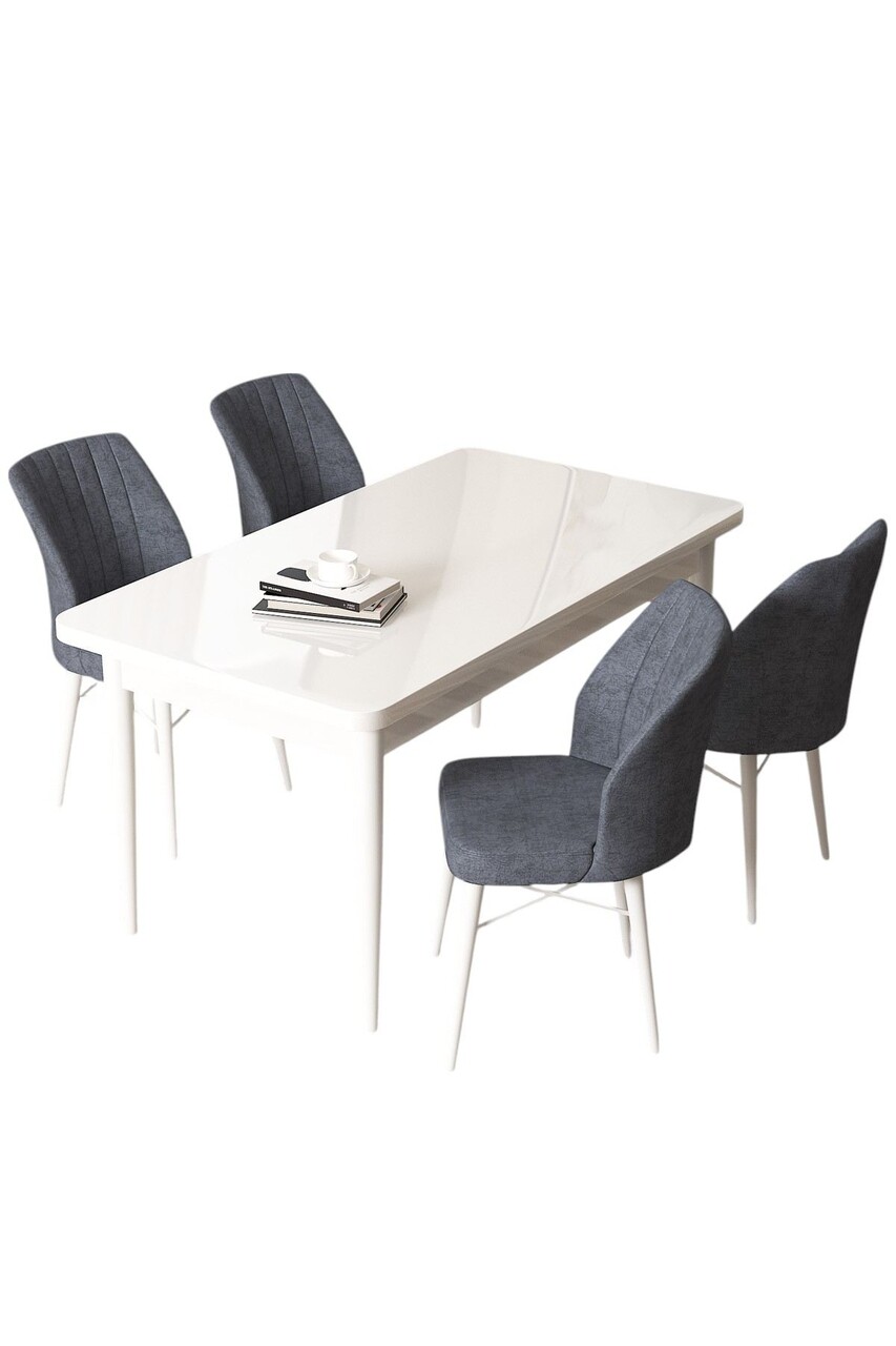 Set masă și scaune (5 bucăți), Hanah Home, Arp, Alb / Fum - view 2