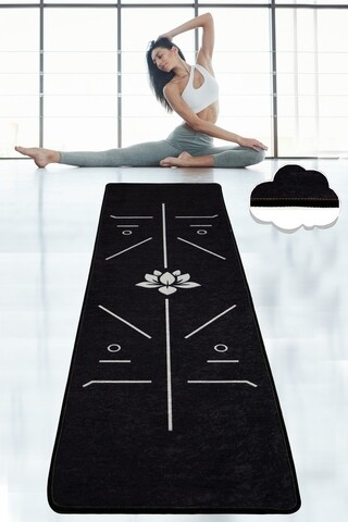 Saltea fitness/yoga/pilates Bikram, Chilai, 60x200 cm, poliester, negru