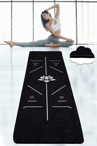 Saltea fitness/yoga/pilates bikram, chilai, 60x200 cm, poliester, negru