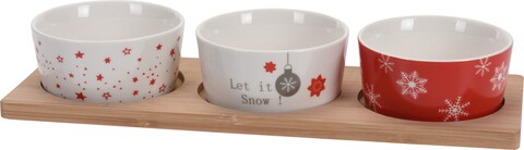 Set pentru gustrari xmas, 4 piese, portelan/bambus, multicolor