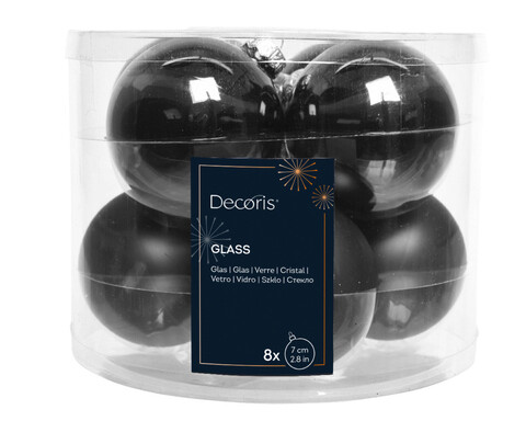 Cutie cu 8 globuri asortate Baubles, Decoris, Ø7 cm, sticla, negru