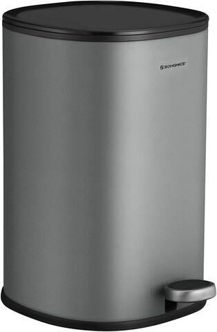 Cos de gunoi cu pedala 5L, Songmics, 20x20x30.5 cm, otel/plastic, gri