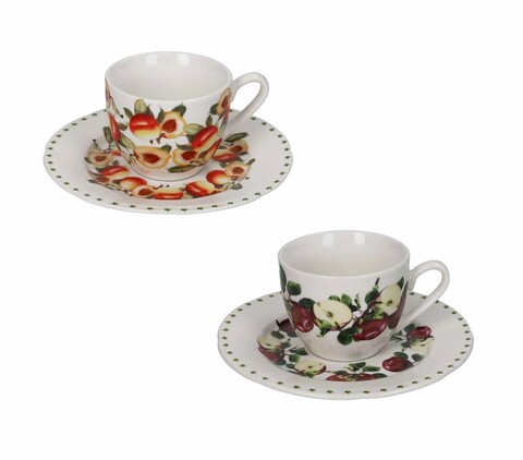 Set 2 cesti cu farfurie pentru cafea, Le Primizie Fresh Fruits v1, Brandani, D12.5x6.5 cm, portelan