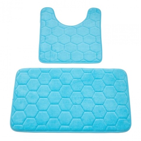 Set 2 covorase de baie Heineer, 50×80 cm/50×45 cm, spuma cu memorie, turcoaz Covoare