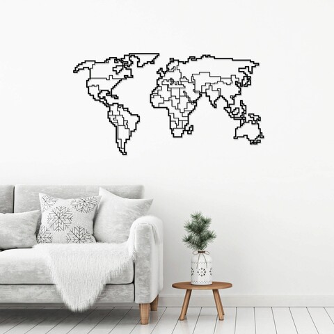 Decoratiune de perete, world map-1, metal, 57.8 x 43.7 cm, negru