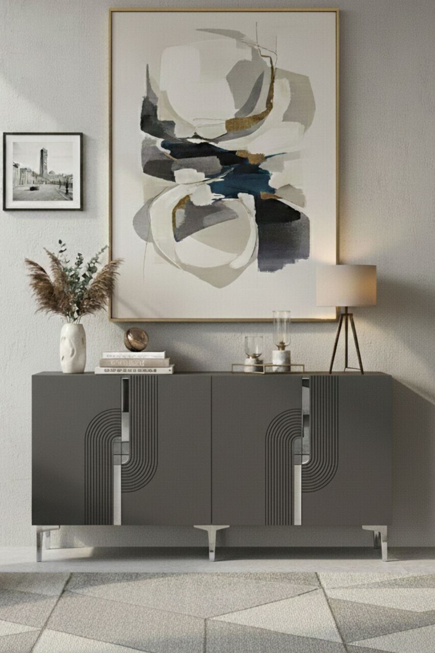 Consola, Hanah Home, Meyra 180, 180x75x32 cm, Antracit / Argintiu