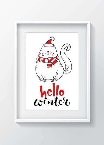 Tablou decorativ xmas cat, oyo kids, 29x24 cm, lemn/mdf, multicolor