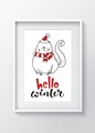 Tablou decorativ Xmas Cat, Oyo Kids, 29x24 cm, lemn/MDF, multicolor