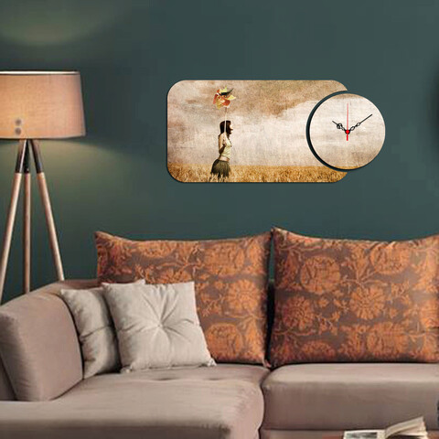 Set ceas si tablou decorativ, yms-69, mdf , dimensiune: 68 x 32 cm, multicolor