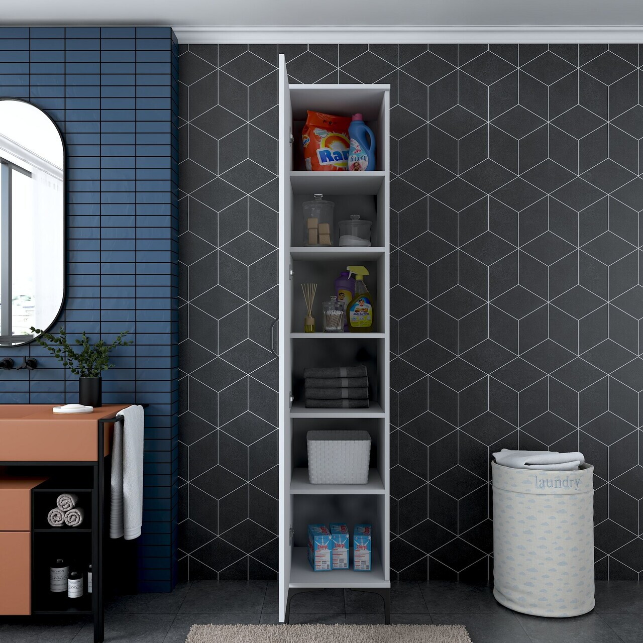 Dulap multifunctional, Hanah Home, JE252, 40x204.2x45 cm, PAL melaminat, Alb - view 7
