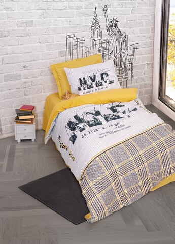 Lenjerie de pat pentru o persoana Young, Worldwide - Mustard v2, Cotton Box, Bumbac Ranforce