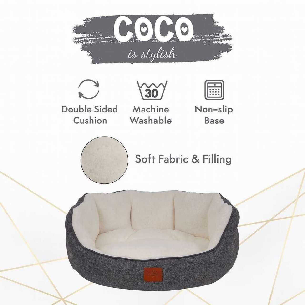 Pat pentru animale de companie, Paws &amp; Whiskers, Coco M, Material exterior: 100% poliester, Gri/Alb - view 5