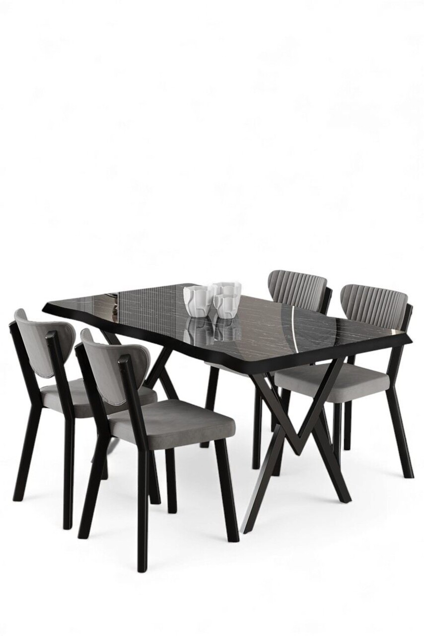 Set masă și scaune (5 bucăți), Hanah Home, Akort, Marmură neagră / Gri - view 2