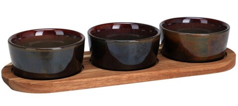 Set boluri pentru gustari rectangle, 4 piese, ceramica, maro