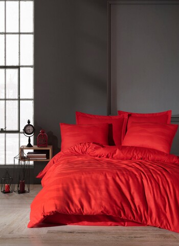 Lenjerie de pat dubla, 6 piese, 200×220 cm, 100% bumbac, Saheser, Greta, rosu 100