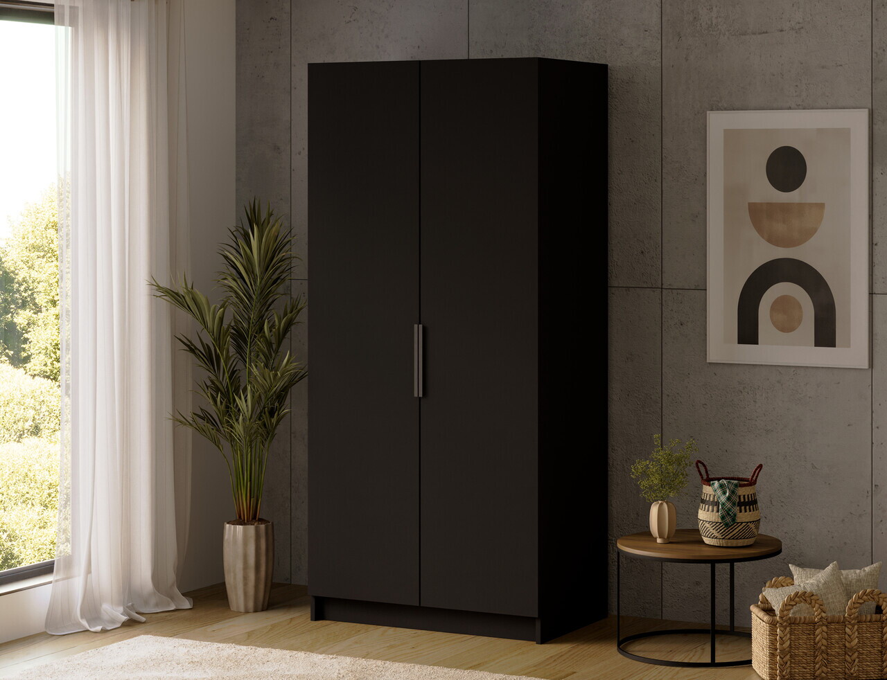 Dulap pentru haine ELTAP, B-SZA100, Mirtillo, 100x60x216 cm, PAL laminat, negru — imaginea 4