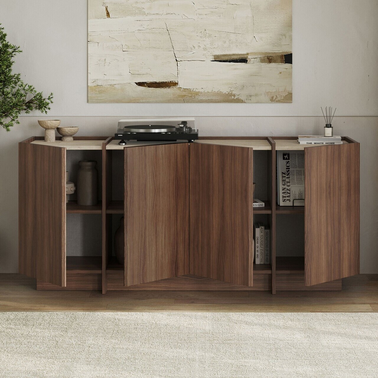 Consola, Nordure, Dorma, 180x80x45 cm, Travertin / Nuc Milano — imaginea 3