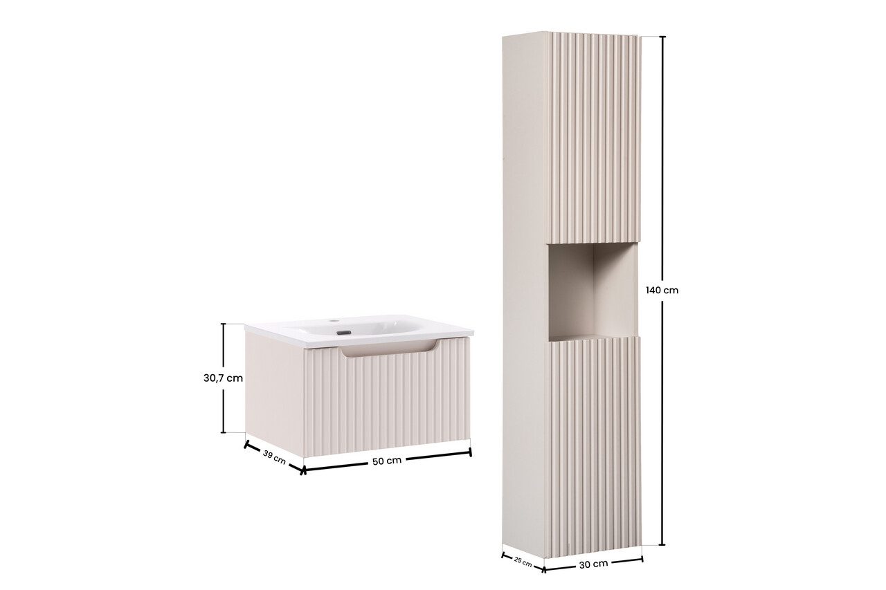 Set mobilier baie Nova Cashmere 50 cm HC, dulap suspendat si masca cu lavoar, Comad, MDF/PAL, casmir - view 2