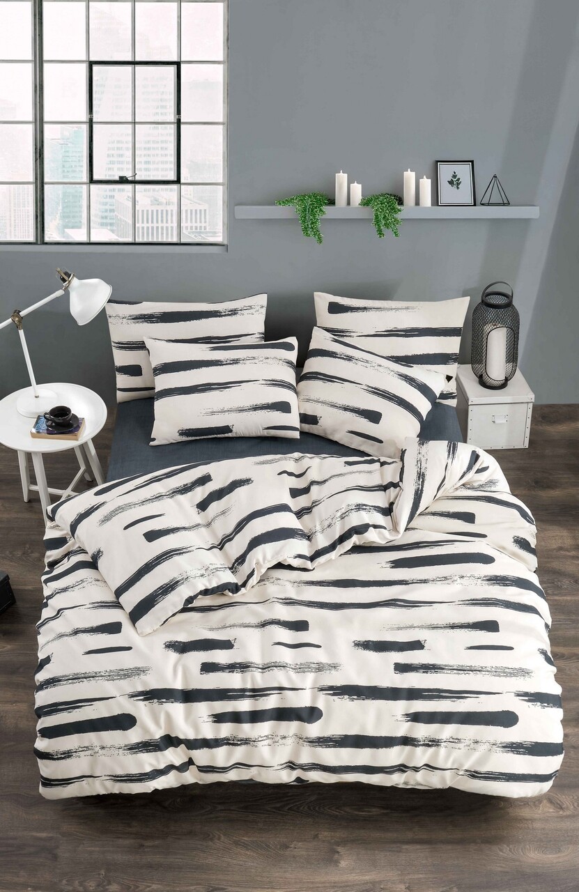 Lenjerie de pat dubla, Brush Fitted, Tabu Home, 65% bumbac/35% poliester