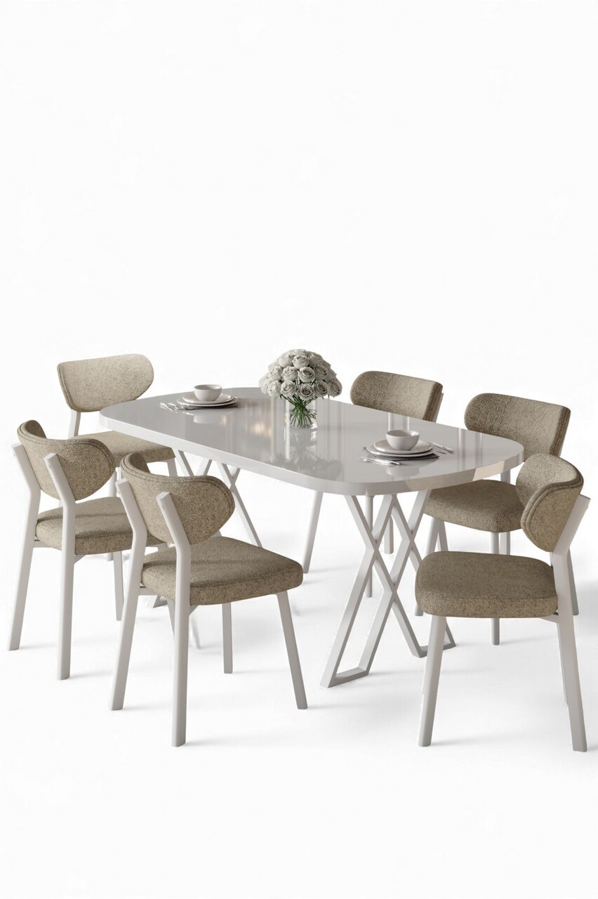 Set masa si scaune (7 Pieces), Hanah Home, Axton, Alb / Cappuccino - view 2
