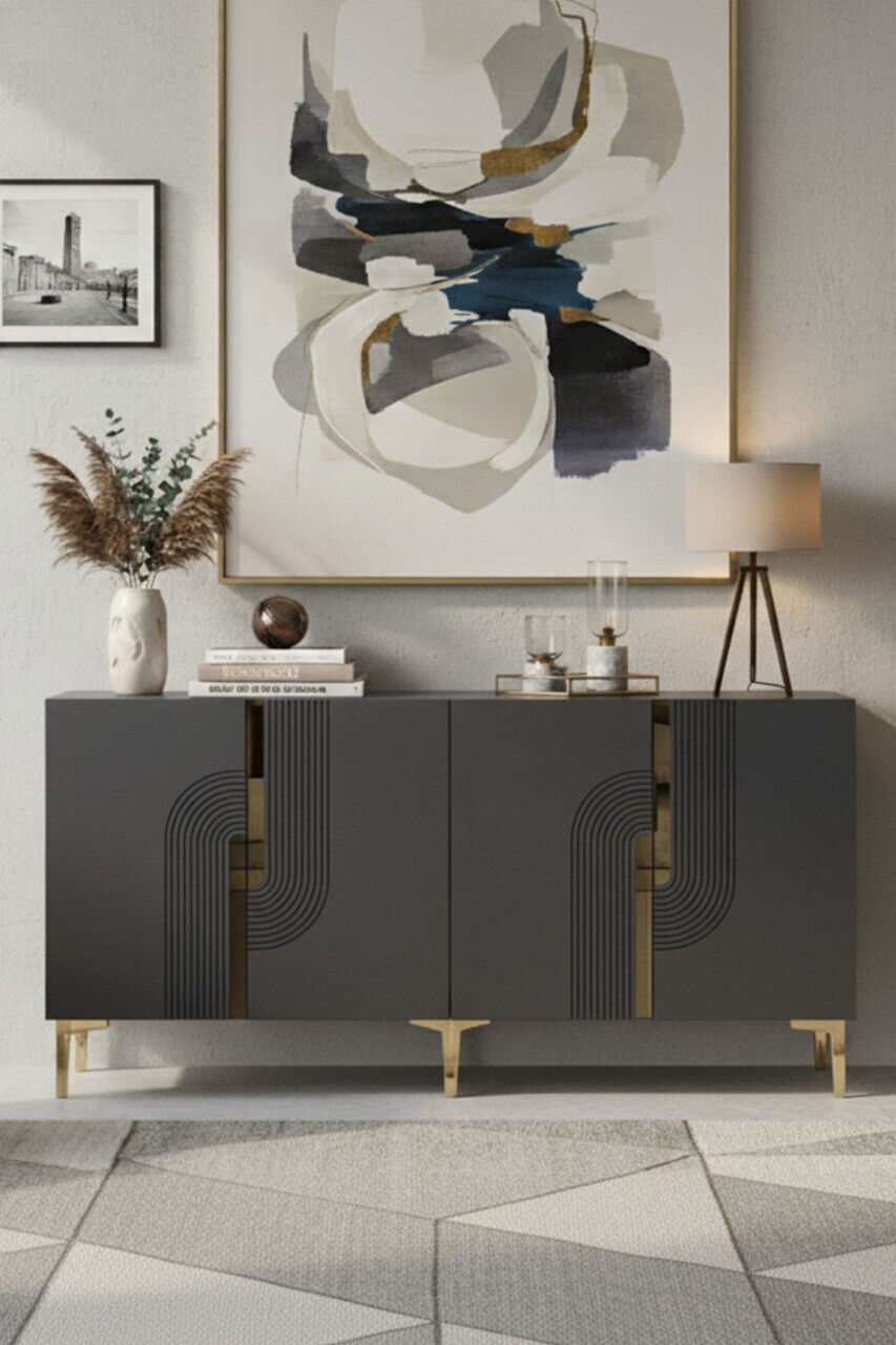 Consola, Hanah Home, Meyra 180, 180x75x32 cm, Antracit / Aur — imaginea 2