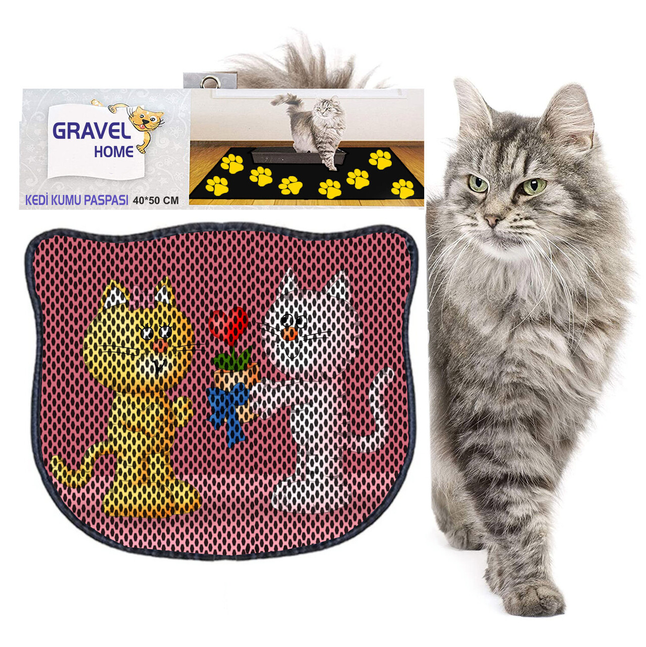 Covoras litiera pentru colectarea granulelor de nisip, Paws &amp; Whiskers, Kdkafa0151, 50% PVC/50% poliester, Multicolor - view 2