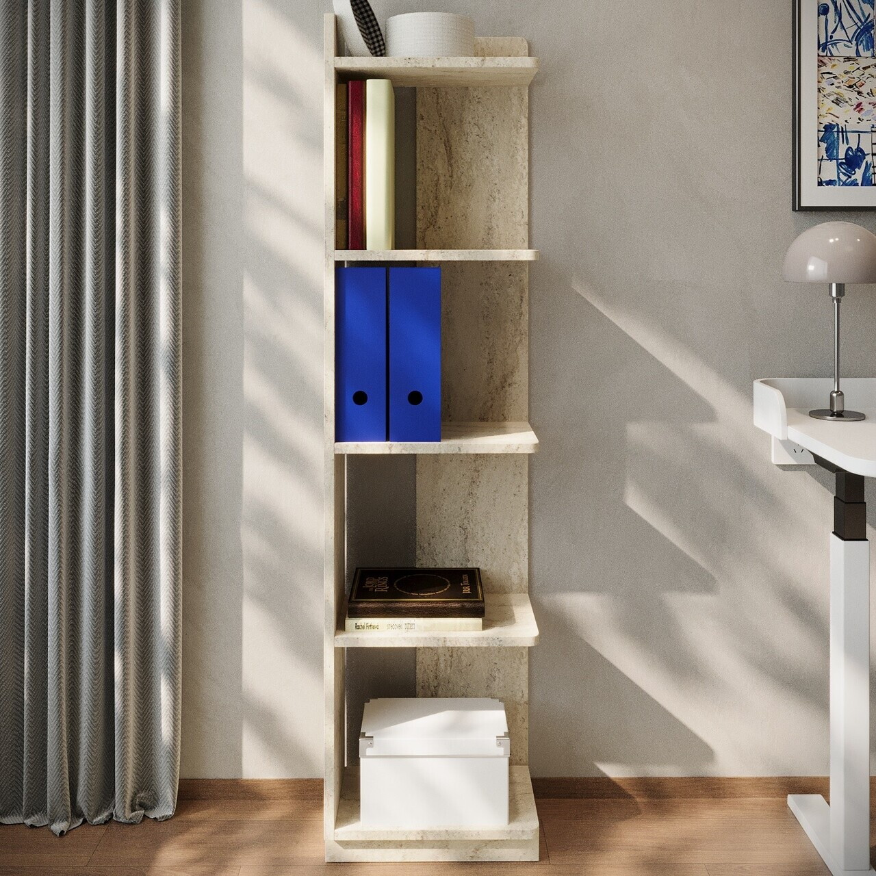Corp biblioteca, Hanah Home, Aura, 37.8x150x23.8 cm, Travertin — imaginea 4