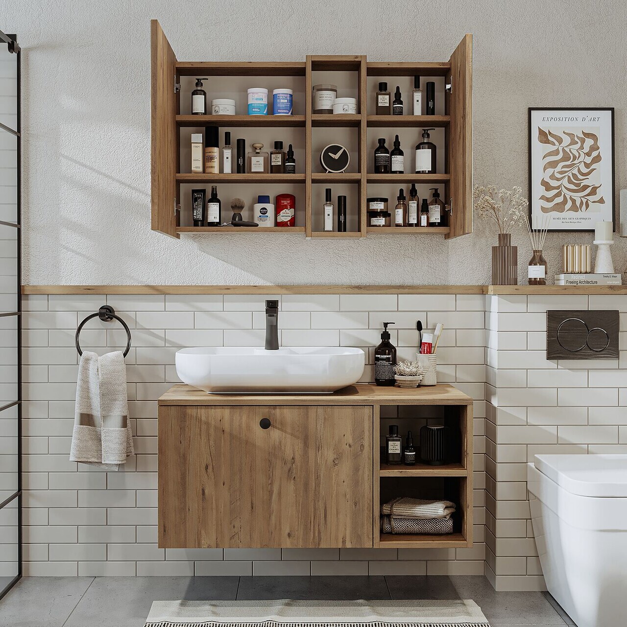 Set Dulap de Baie cu Chiuvetă și Oglindă (2 Piese), Hanah Home, 2522, MDF, Maro — imaginea 4