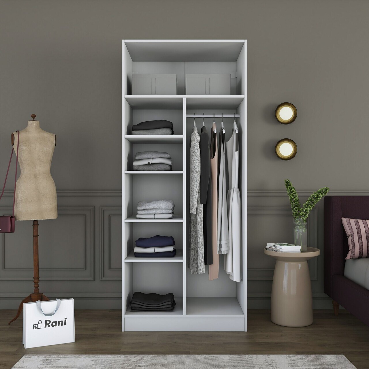 Dulap pentru haine, Hanah Home, BA225, 90x210x57.5 cm, PAL melaminat, Alb - view 6