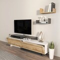 Comoda TV, Zena Home, Tammy, 180x54x36.8 cm, PAL, Alb / Stejar / Antracit