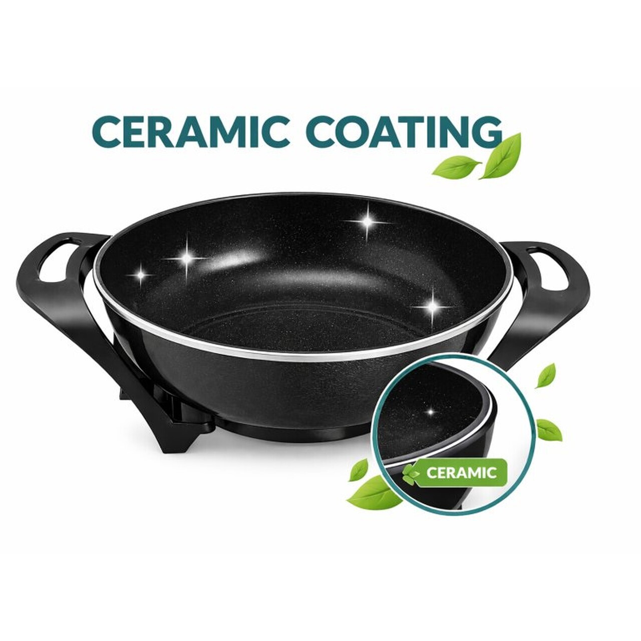 Tigaie electrica Wok, Beper, 1500W, 33 cm, ceramica, negru - view 3