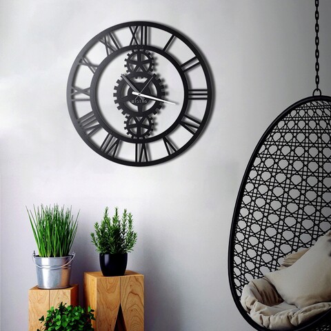 Ceas de perete, gear, metal, dimensiune: 50 x 50 cm, negru