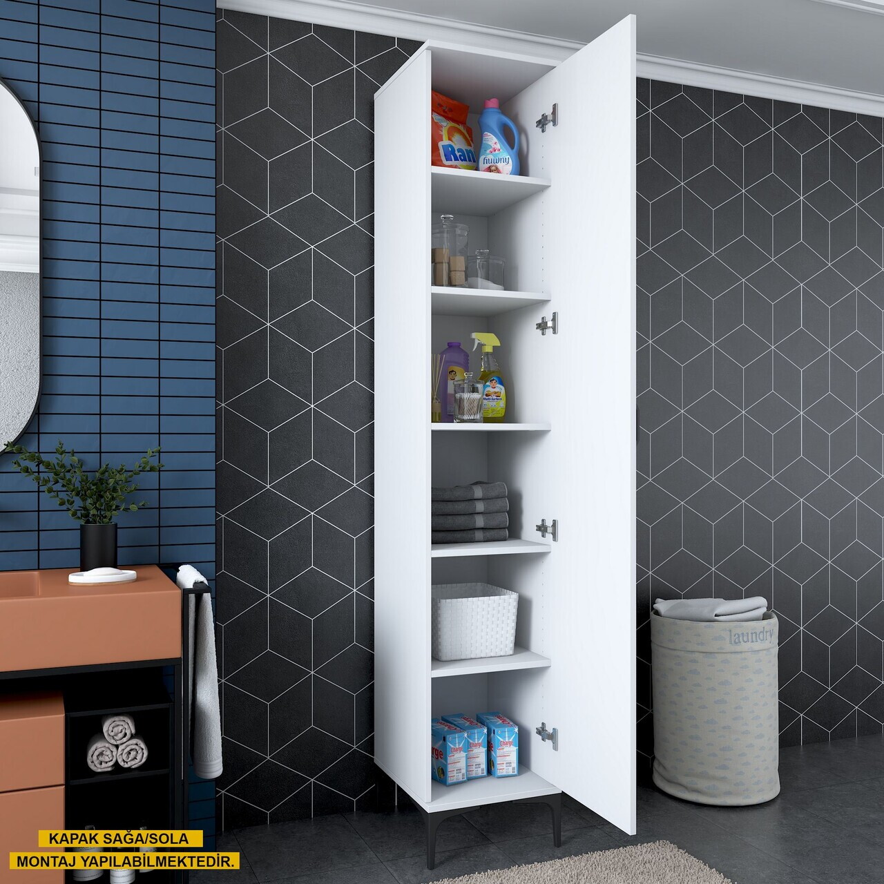 Dulap multifunctional, Hanah Home, JE250, 40x218.6x45 cm, PAL melaminat, Alb - view 6