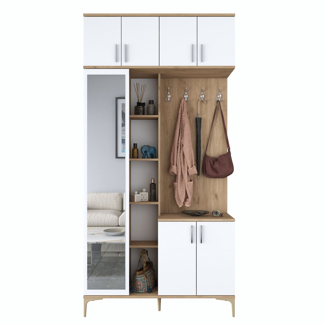Cuier de perete, Hanah Home, EA120, 120x240x37.5 cm, PAL melaminat, Nuc/Alb - view 8