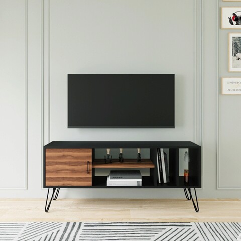 Comoda tv, lacivert, tuğba, 150x60x40 cm, negru/maro