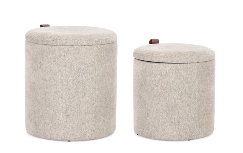 Set 2 taburete cu spatiu de depozitare Katia, Bizzotto, 34.5x36 cm/39x44 cm, MDF/poliester, gri deschis