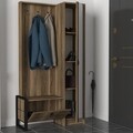 Cuier cu oglinda si pantofar, Tera Home, Lost, 90 x 180 x 35 cm, pal melaminat, nuc