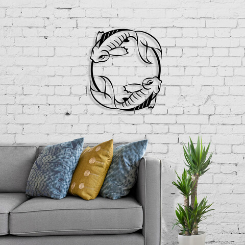 Decoratiune de perete, fish, metal, dimensiune: 39,7 x 45 cm, negru
